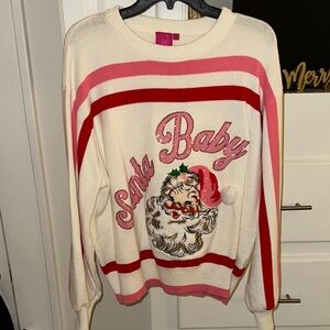QUEEN OF SPARKLES Santa Baby White and Pink Sweater🩷❤️🤍